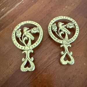 Vintage Gold Trivets Floral Bird Heart Cottagecore Country